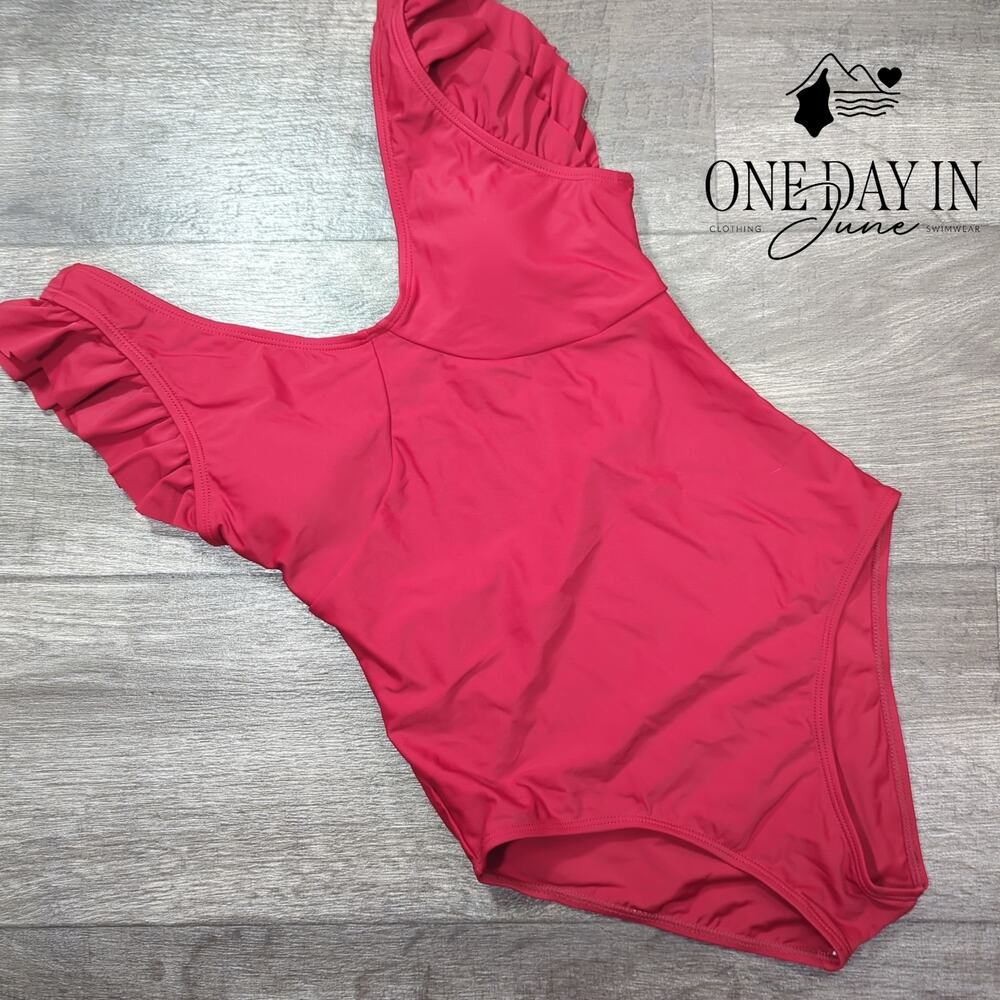 Aleumdr Ruffle Shoulder One Piece Swimsuit Size XL (160)